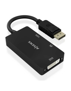 AISENS Conversor Displayport V1.2 a VGA/DVI/HDMI, DP 1.2/M-VGA/H-DVI/H-HDMI/H 4K, Negro, 15cm