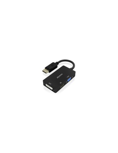 AISENS Conversor Displayport V1.2 a VGA/DVI/HDMI, DP 1.2/M-VGA/H-DVI/H-HDMI/H 4K, Negro, 15cm