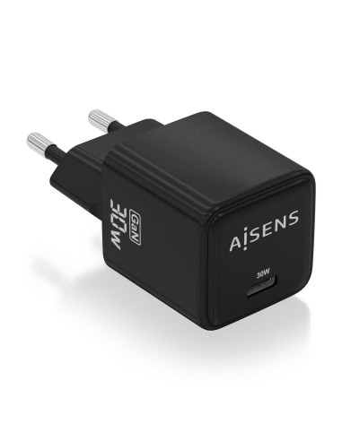 AISENS Cargador Gan 30W, 1xUSB-C PD3.0 QD4.0, Negro