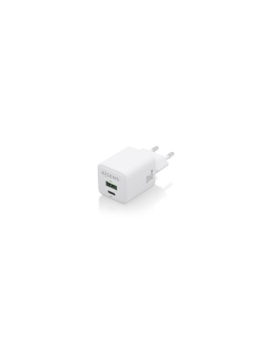 AISENS Cargador Gan 30W, 1xUSB-C PD3.0 QC4.0, 1xUSB-A QC3.0, Blanco