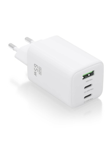 AISENS Cargador Gan 65W, 2xUSB-C PD3.0 QC4.0, 1xUSB-A QC3.0, Blanco