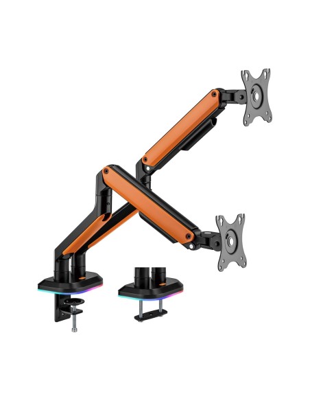 AISENS Soporte de Mesa RGB Gaming contrapeso giratorio e inclinable para Monitor/TV 9Kg (3 Pivotes, 2 Brazos) de 17-32, Negro-Na