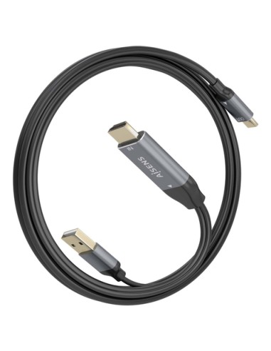 AISENS Cable Conversor Aluminio HDMI V2.0 A USB-C 4K@60HZ, HDMI/M+USB-A/M-USB-C/M, Negro, 1.8m