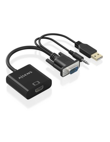 AISENS Cable conversor SVGA+Audio a HDMI, SVGA/M+Jack 3.5/M+USB-A/M-HDMI A/H, Negro, 20cm