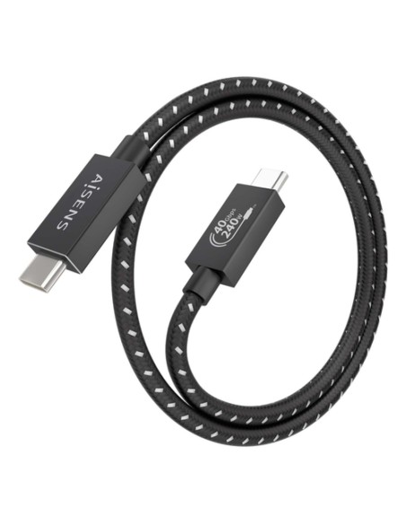 AISENS Cable USB4 Gen3x2 Aluminio 40Gbps 8K@60Hz 5A 48V 240W E-Mark, Tipo USB-C/M-USB-C/M, Negro, 0.5m