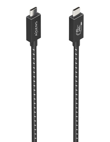 AISENS Cable USB4 Gen3x2 Aluminio 40Gbps 8K@60Hz 5A 48V 240W E-Mark, Tipo USB-C/M-USB-C/M, Negro, 1.0m