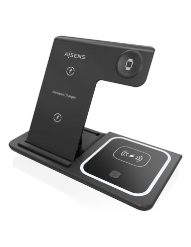 AISENS Cargador Inalambrico USB-C 3 En 1 De 15W Para Movil, Apple Watch, Ariculares Con Estuche De Carga, Negro