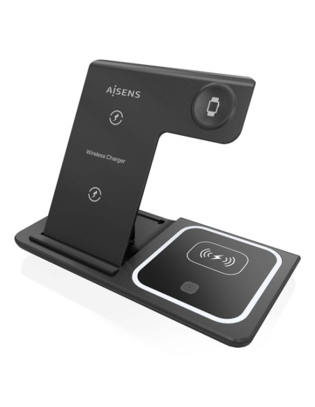 AISENS Cargador Inalambrico USB-C 3 En 1 De 15W Para Movil, Apple Watch, Ariculares Con Estuche De Carga, Negro