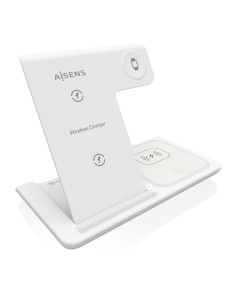 AISENS Cargador Inalambrico USB-C 3 En 1 De 15W Para Movil, Apple Watch, Ariculares Con Estuche De Carga, Blanco