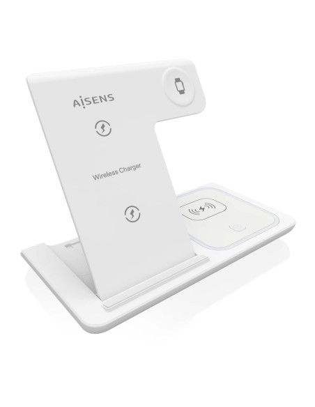 AISENS Cargador Inalambrico USB-C 3 En 1 De 15W Para Movil, Apple Watch, Ariculares Con Estuche De Carga, Blanco
