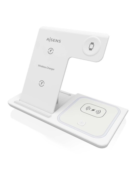 AISENS Cargador Inalambrico USB-C 3 En 1 De 15W Para Movil, Apple Watch, Ariculares Con Estuche De Carga, Blanco