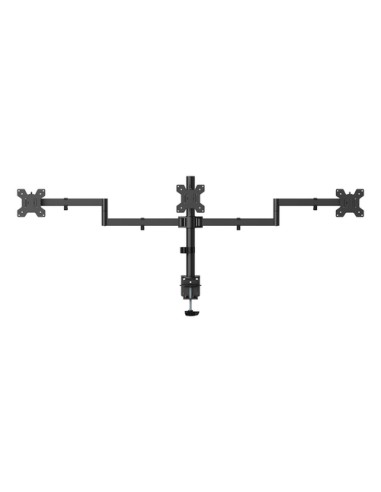 AISENS Soporte de mesa eco giratorio e inclinable para 3 monitores 10kg (3 Pivotes, 2 Brazos) de 13-27, Negro