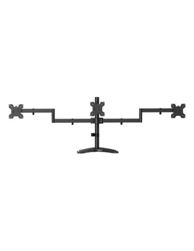 AISENS Soporte de mesa con peana eco giratorio e inclinable para 3 monitores 10kg (3 Pivotes, 2 Brazos) de 13-27, Negro