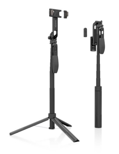AISENS Palo Tripode Para Selfie Con Mando A Distancia Bluetooth 3 En 1, Negro