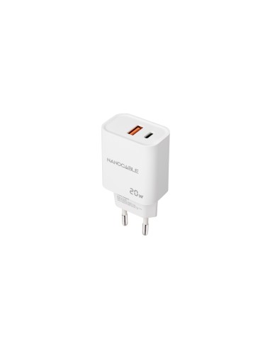 Nanocable Cargador USB-C/PD + USB-A/QC 20W, Blanco