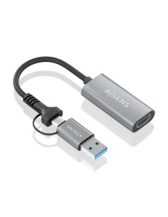 AISENS Conversor Aluminio USB-A+USB-C A HDMI 1080P@60Hz, USB-A/M+USB-C/M-HDMI/H, Gris, 15cm