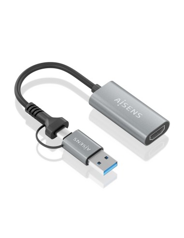 AISENS Conversor Aluminio USB-A+USB-C A HDMI 1080P@60Hz, USB-A/M+USB-C/M-HDMI/H, Gris, 15cm