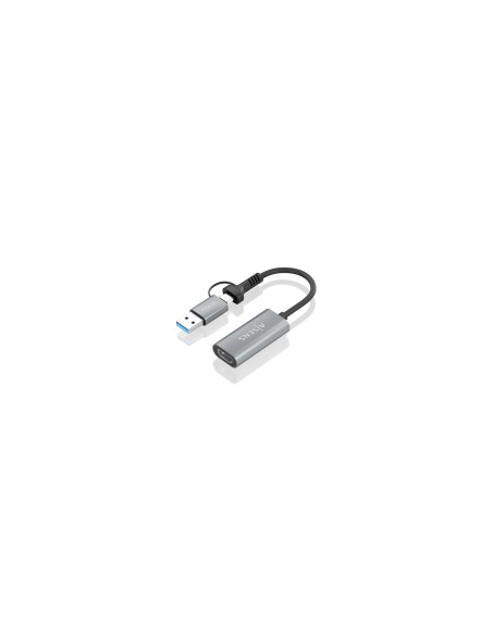 AISENS Conversor Aluminio USB-A+USB-C A HDMI 1080P@60Hz, USB-A/M+USB-C/M-HDMI/H, Gris, 15cm
