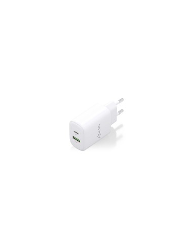 AISENS Cargador GaN 20W, 1xUSB-C PD3.0, 1xUSB-A QC3.0, Blanco