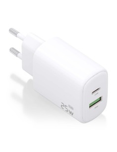 AISENS Cargador GaN 25W, 1xUSB-C PD3.0, 1xUSB-A QC3.0, Blanco