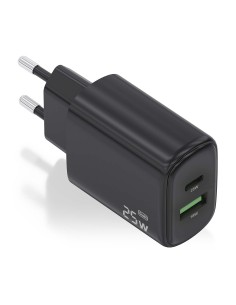 AISENS Cargador GaN 25W, 1xUSB-C PD3.0, 1xUSB-A QC3.0, Negro