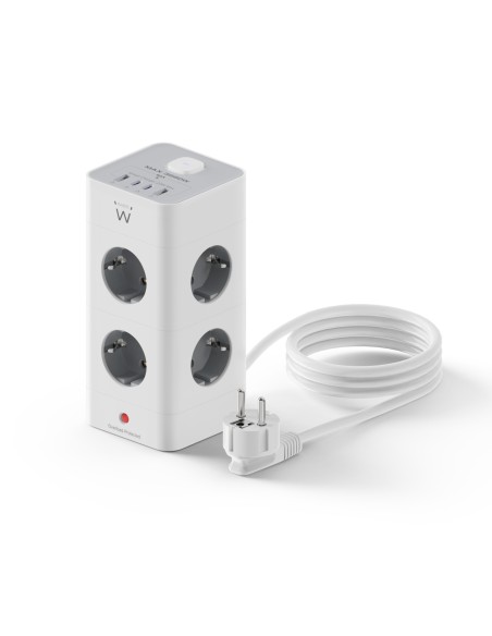 Ewent EW3864 base múltiple 2 m 8 salidas AC Interior Gris, Blanco