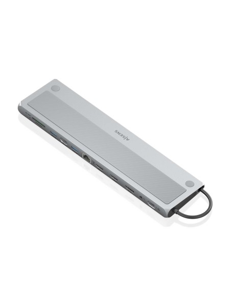 AISENS USB-C Dock 12 en 1, USB-C a 2xHDMI, 1xDisplayPort, 1xRJ45, 3xUSB-A, 1xUSB-C, 1xUSB-C PD, 1xSD, 1xMicro SD, 1xAudio, Gris,