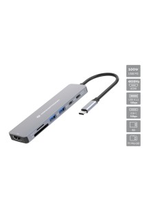 Conceptronic DONN28G base para portátil y replicador de puertos Alámbrico USB 3.2 Gen 1 (3.1 Gen 1) Type-C Gris