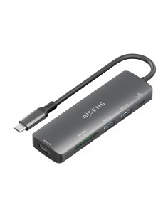 AISENS USB-C Dock 6 en 1, USB-C A, 1x HDMI, 2x USB-A, 1x USB-C PD 100W, 1x SD, 1x MicroSD, Gris, 15cm