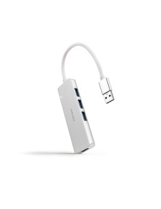 Nanocable Hub USB-A 3.0. a 4xUSB3.0, USB-A/M-USB 3.0/H, Aluminio, Color Plata, 18 cm