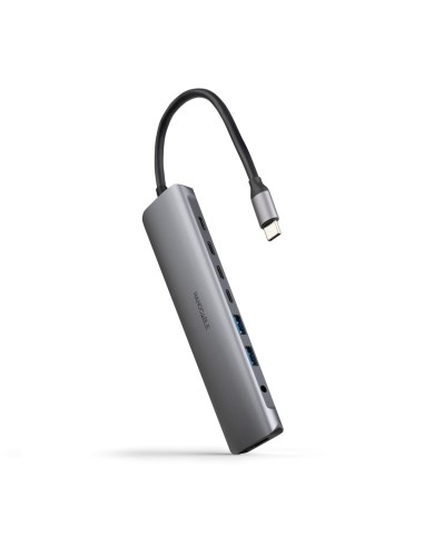 Nanocable Hub USB-C 8 en 1, Conversor USB-C 3.1 a 2xUSB-A 3.0 + 3xUSB-C 3.0 + USB-C PD + HDMI 4K@60Hz + Audio Jack 3.5, Aluminio