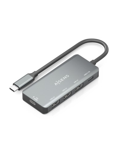 AISENS Hub USB 3.1 USB-C, USB-C/M-1xUSB-C PD 100W+1xUSB-C USB3.0/H+3xUSB-A USB2.0/H, Gris, 15cm
