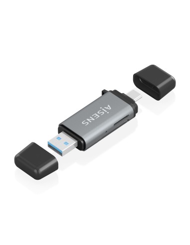 AISENS Lector De Tarjetas SD, Micro SD, MMC, Rs-MMC, MMC Micro, USB-A y USB-C, Gris