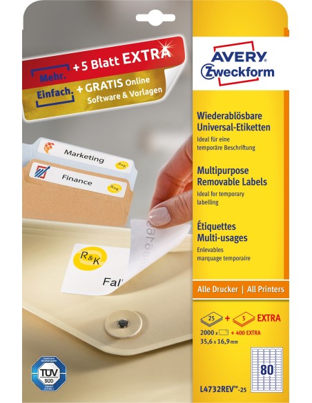 Avery etiqueta de impresora Laser/Inyección de tinta A4 Blanco