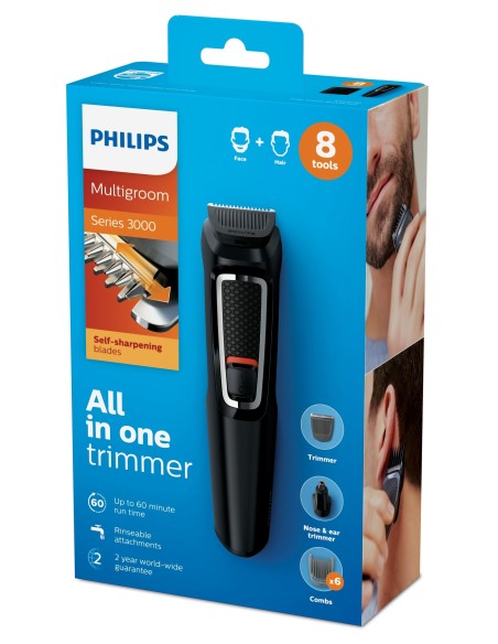 Philips multigroom series 3000 recortadora 8 en 1 con 8 herramientas negro MG3730/15