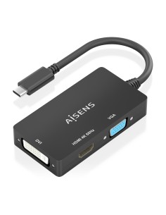 AISENS Conversor USB-C A DVI/HDMI/VGA, USB-C/M-DVI/H-HDMI/H-VGA/H, Negro, 15cm