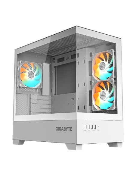 GIGABYTE C201 PANORAMIC ICE Caja para PC ? Torre media, m-ATX, compatible con radiador de 360 mm, 3 ventiladores preinstalados, 