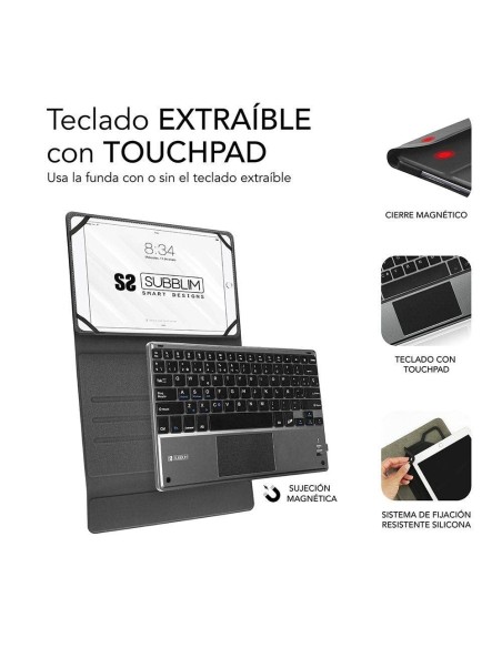 FUNDA TECLADO BT UNIVERSAL CON TOUCH PAD SUBBLIM 10.1"-10.8"