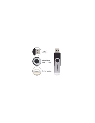Intenso Memoria USB Office Line, 128 GB, USB-A, 3.2 Gen 1x1, negro-plata