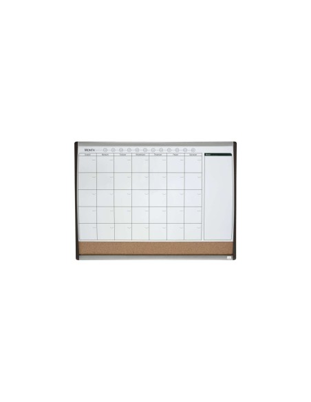 Nobo PlaNIFicador Pizarra Magnetica Peque?a con Tablero de Anuncios de Corcho 585x430mm - Semanal y Mensual - Marco Plateado y N