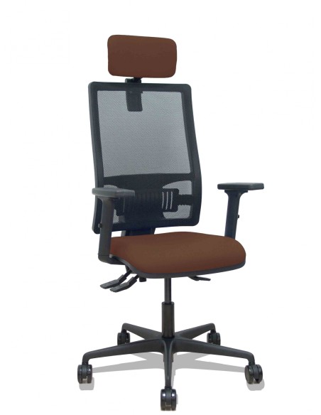 Piqueras y Crespo Silla Bormate asincro malla negra asiento bali marrón oscuro brazos 2D ruedas 65mm cabecero regulable
