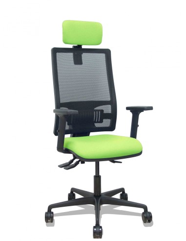 Piqueras y Crespo Silla Bormate asincro malla negra asiento bali pistacho brazos 2D ruedas 65mm cabecero regulable