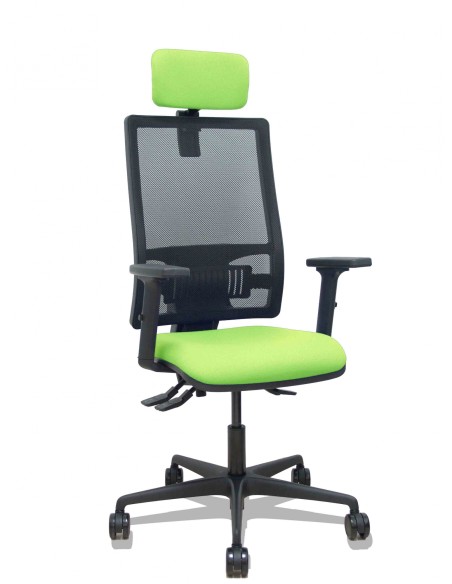 Piqueras y Crespo Silla Bormate asincro malla negra asiento bali pistacho brazos 2D ruedas 65mm cabecero regulable