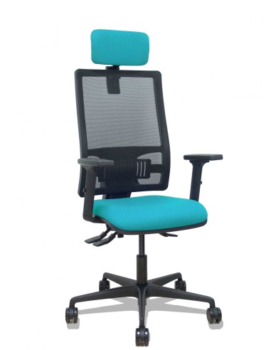 Piqueras y Crespo Silla Bormate asincro malla negra asiento bali turquesa brazos 2D ruedas 65mm cabecero regulable
