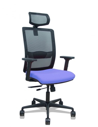 Piqueras y Crespo Silla Haches traslack malla negra asiento bali azul claro brazos 2D ruedas 65mm cabecero regulable