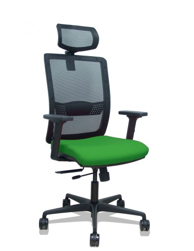 Piqueras y Crespo Silla Haches traslack malla negra asiento bali verde brazos 2D ruedas 65mm cabecero regulable