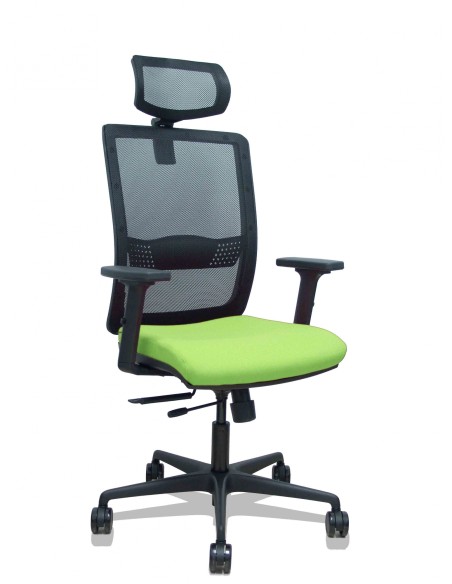 Piqueras y Crespo Silla Haches traslack malla negra asiento bali pistacho brazos 2D ruedas 65mm cabecero regulable