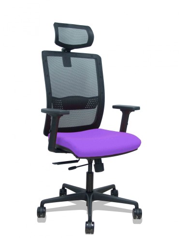 Piqueras y Crespo Silla Haches traslack malla negra asiento bali lila brazos 2D ruedas 65mm cabecero regulable