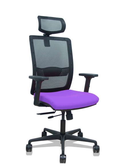 Piqueras y Crespo Silla Haches traslack malla negra asiento bali lila brazos 2D ruedas 65mm cabecero regulable