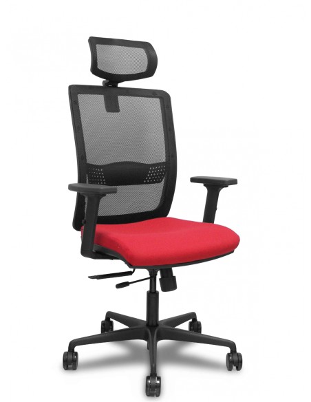 Piqueras y Crespo Silla Haches traslack malla negra asiento bali rojo brazos 2D ruedas 65mm cabecero regulable